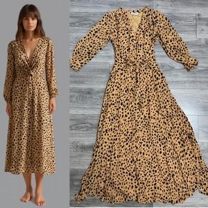 NICHOLAS Women Silk Tie-Front Leopard Print Long Sleeve Buttondown Maxi Dress 2‎
